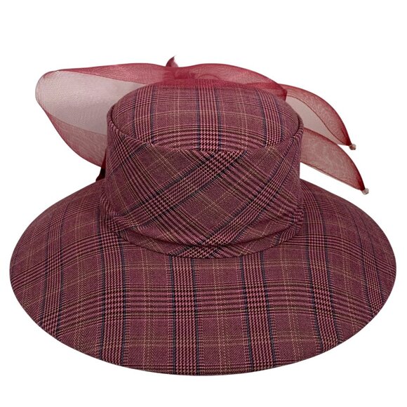 Donna Vinci Plaid Organza Embellished Kentucky Derby Wedding Church Hat VTG main image 5